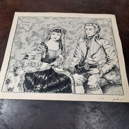 Imagem 2 de 7 de Pintura Desenho Bico De Pena Nanquim Datado 1953 Antigo