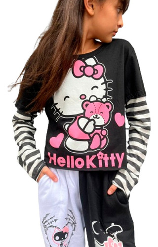 Remera Manga Larga Kitty Niños