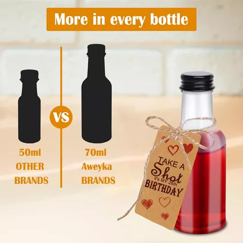 Paquete de 30 mini botellas de licor, botellas de alcohol de plástico  vacías con tapa negra, botellas de alcohol de 2.4 onzas líquidas con 5  embudos