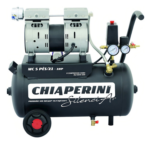 Compressor de ar elétrico portátil Chiaperini SilenciAr MC 5 Pés /21 - 1HP 21L 1hp