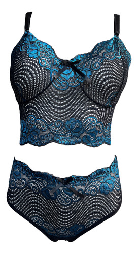Conjunto De Encaje Para Dama Azul Turqueza Encaje Unitalla