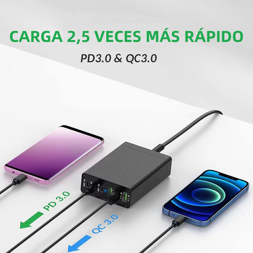 Cargador 96w Con 6 Puertos Con 3 Puertos Usb-c + 3 Puertos U