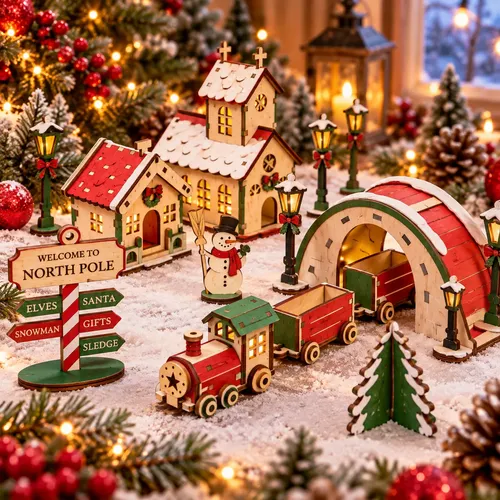 Mini Vila Natalina Decoração Natal Mdf 10 Peças