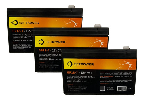 Kit 3 Baterias Estacionária Getpower 12gp-7 7a 12v Vrla Agm 