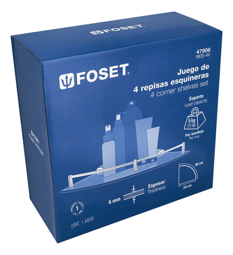 Juego de 4 Repisas Esquineras de vidrio foset 47906
