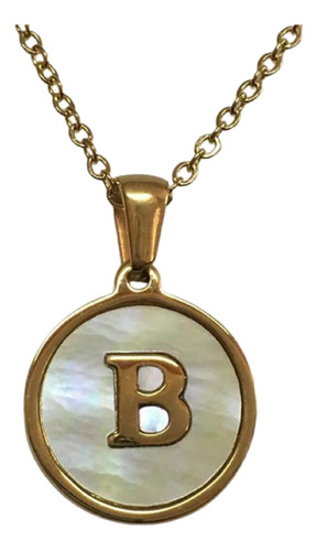 Medalla B En Madre Perla Con Cadena Acero Y Oro Laminado 14k