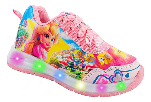 Tenis Peach Princesa Luces Leds Videojuego Mario 845-rp Rosa