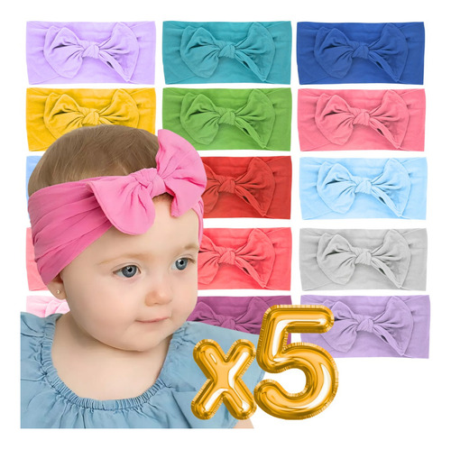 Diademas Niñas Bebes Turbante Moño Banda Elástica Moda F Color Paq 2
