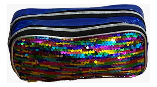 Lapicera Escolar 2 Cierres Colores Lentejuelas Reversible