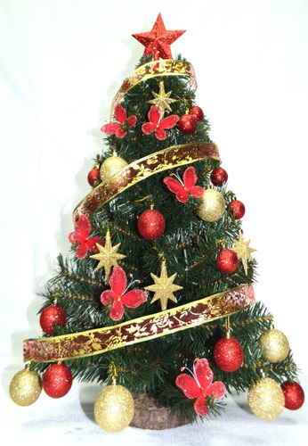Árbol De Navidad 0,80 M C/ Adornos Rojo-oro  Pie Tronco