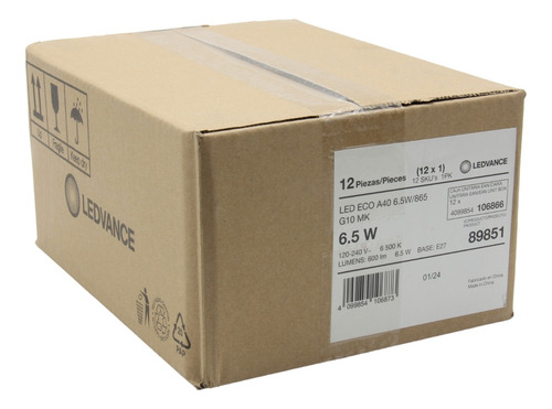 Foco Ledvance Led A40 6.5w 6500k Luz De Día E27