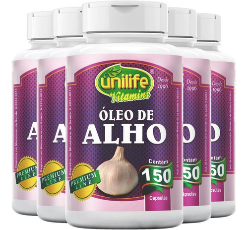 Kit 5 Óleo De Alho 150 Cápsulas Unilife - Antioxidante