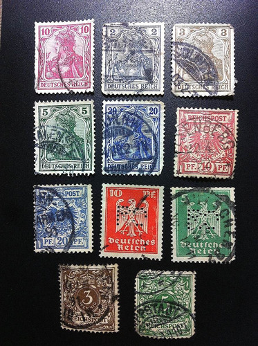 11 Estampillas Postales Antiguas Alemania 1889-1920 + Regalo