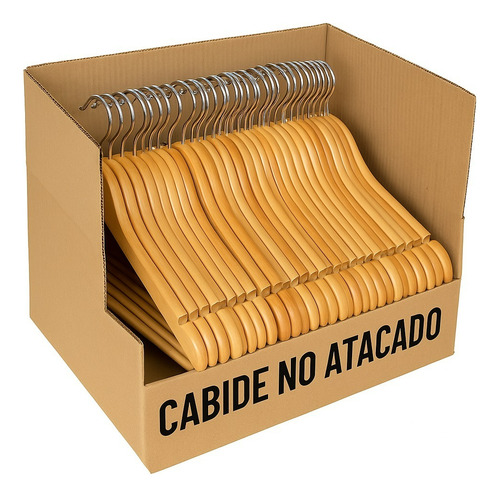 Kit 12 Cabides Madeira Envernizados Com Rachadura