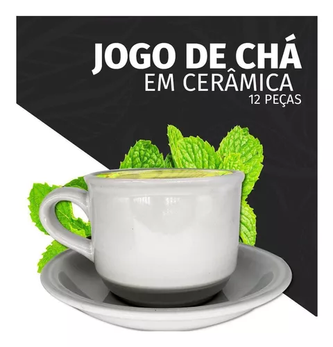 Jogo de Xicaras Completo 12 Peças Cerâmica Cha Café da Manhã