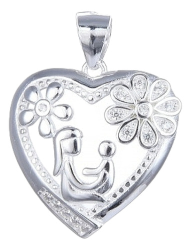 Dije Plata 925 Diseño Corazón Mamá E Hijo Con Cubics Cristal