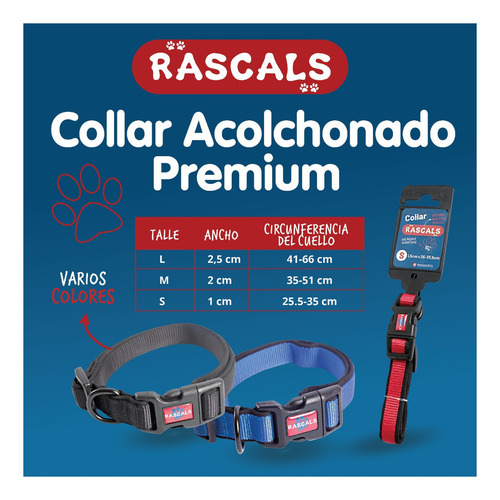 Collar Perro Mediano Acolchonado Premium Rascals Color Rojo Neoprene - SBR Tamaño del collar M