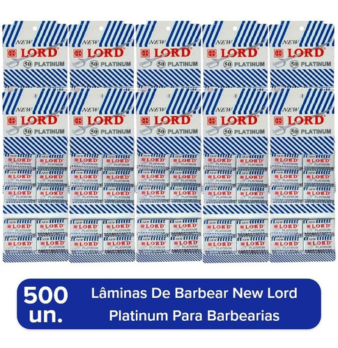 10 Cartelas De Lâmina De Barbear Lord Platinum 500un Navalha