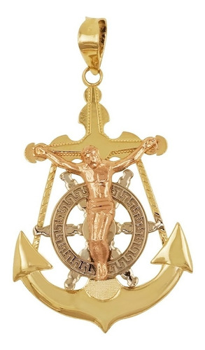 Dije Ancla Grande Oro 10 Kilates Con Cristo En Oro Rosa Color Florentino