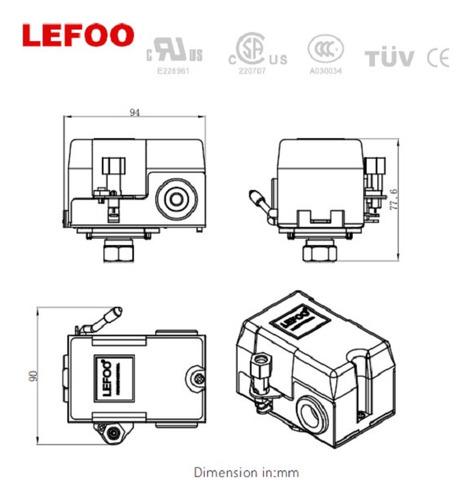 Automático Presostato Control Compresor 1 Vía 85-115 Lefoo