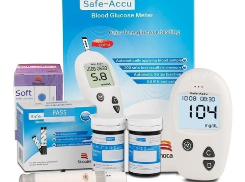 Imagen 1 de 2 de Glucometro Safe Accu Sinocare Con 50 Tiras De Medir Glucosa