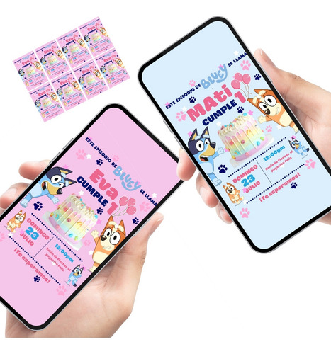 Invitación Digital Personalizada Bluey Y Bingo Cumpleaños Color Rosa