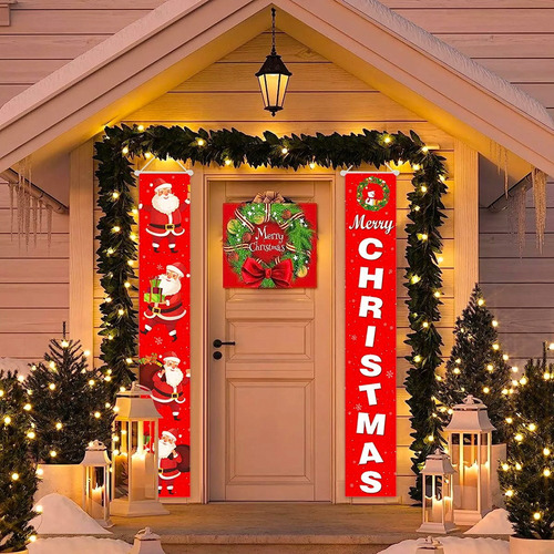 Aplicable A Pancartas De Navidad Porche Papá Noel Decora