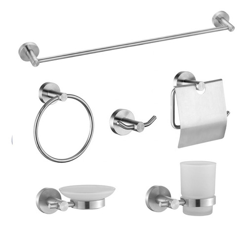 Kit Accesorio De Baño Milano Inox 6 Piezas Satinado