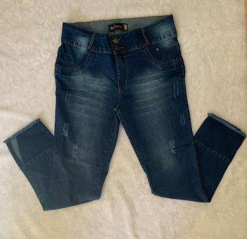 Imagem 1 de 2 de Calça Jeans Feminina Plus Size Barra Dobrável 