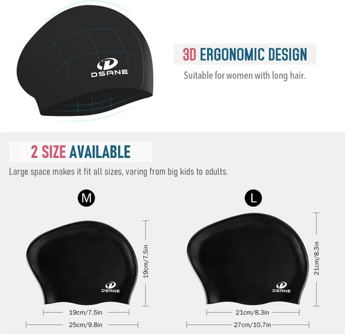 Gorro De Natación De Silicona Diseño Ergonómico 3d Negro Lisa S