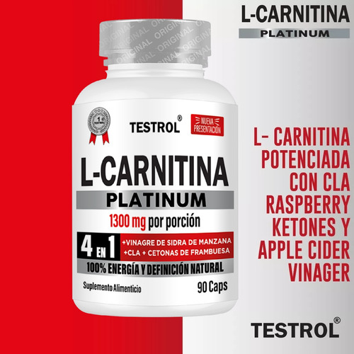 L-carnitina Platinum 1000mg | 4 En 1 | Testrol 90 Cap Sabor Sin sabor