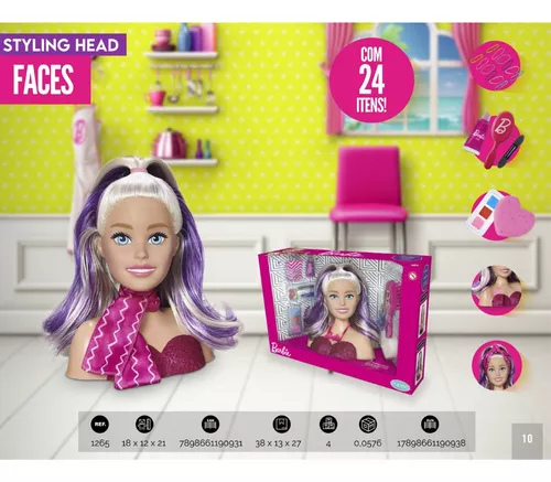 Boneca Barbie Busto Styling Head Faces com 24 Acessórios para