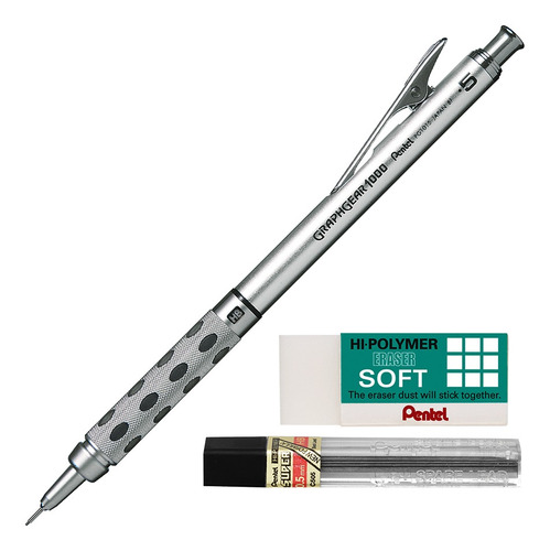 Kit Lapiseira Pentel Graphgear 1000 0.5mm Grafite Borracha