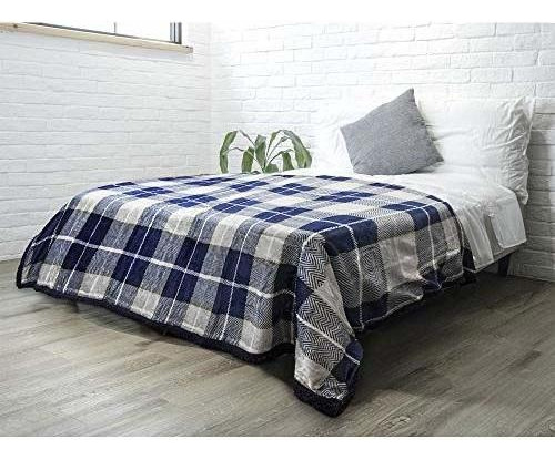 Pavilia Premium Manta De Cama De Felpa Sherpa A Cuadros,