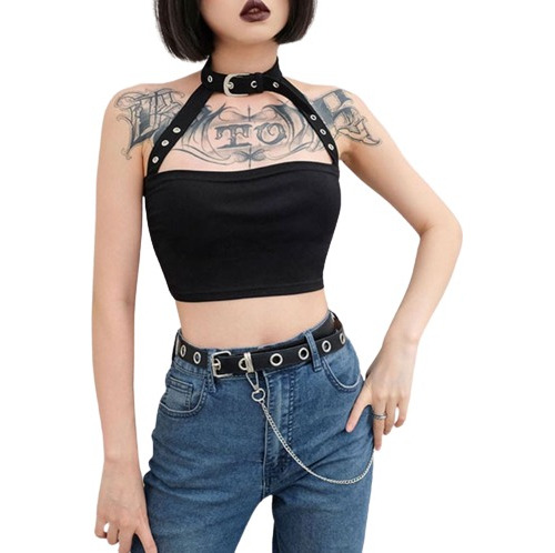 Sexy Crop Top Blusa Con Tiras De Collar Kawaii 