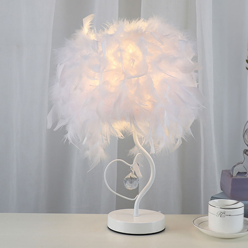 Lámpara De Noche De Mesa Plumas Con Foco Led Para Dormitorio