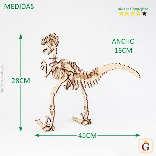 Día Del Niño Dinosaurio En Mdf Huesos Velociraptor P/armar