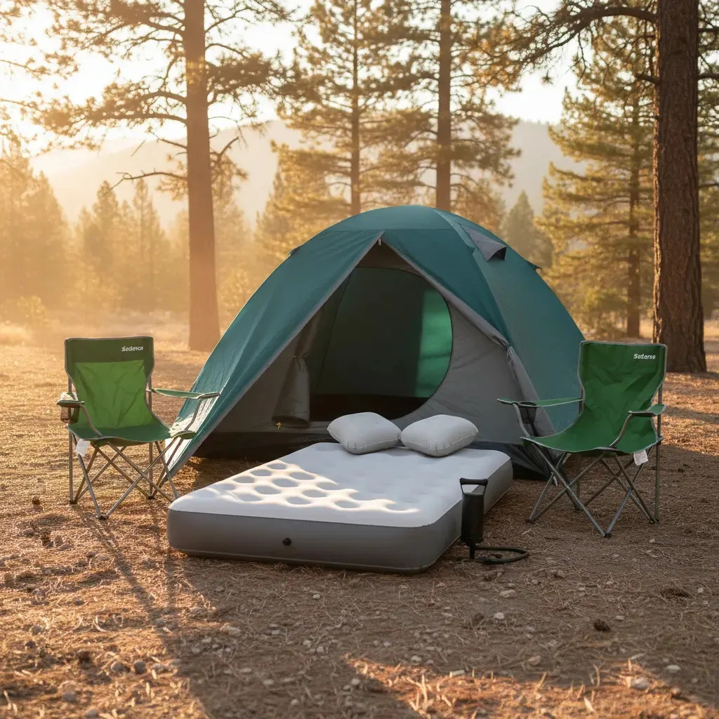 Carpa 4 Personas Colchón 2p Almohada X2 Sillas X2 Inflador Color Verde/Gris