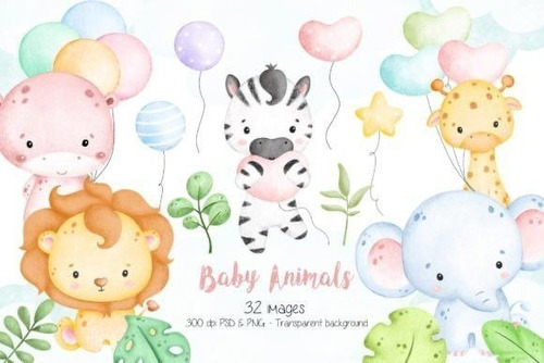 Kit Imprimible Scrap #03 - Baby Safari Animals In Pastel