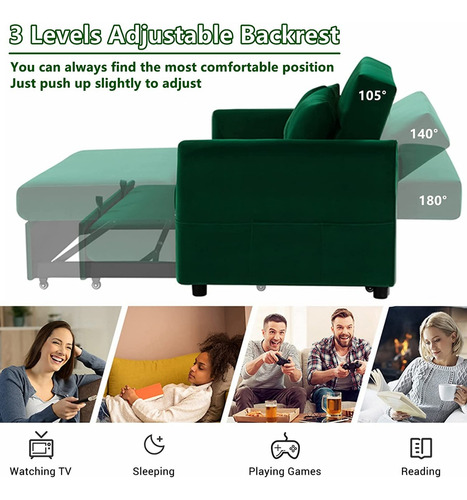 Sofa Cama Convertible 3 En 1 Color Verdef Marca Gynsseh
