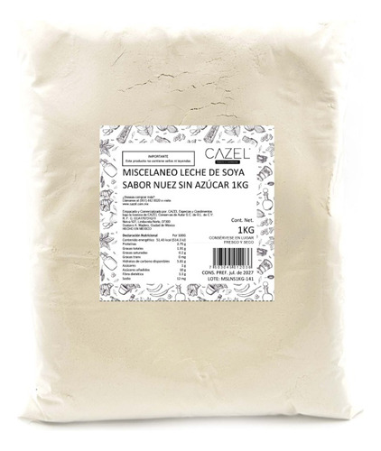 Leche De Soya En Polvo Sabor Nuez Sin Azúcar 1kg