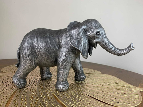 Elefante Prata Em Resina 24cm