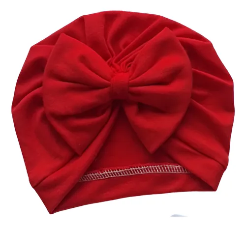 Gorro De Bebe Turbante Algodon Rojo 0 A 3 Meses Liso