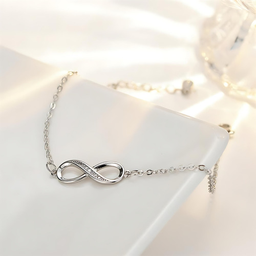 Mookoku - Fina Pulsera Amor Infinito En Plata 925 Con Corazones Ajustable, Viene En Caja De Regalo Para Joyas