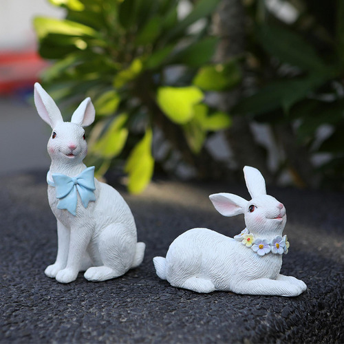 2 Piezas Estatuas De Conejo De Pascua Figuritas De Conejo De