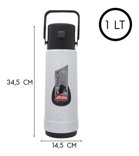Termo Lumilagro Bomba Panda de vidrio 1L gris mármol