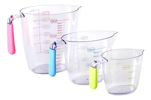 Set 3 Bicchieri Misuratori In Plastica – Pratici Per Cucina, Laboratorio E Hobby, Capacità Varie