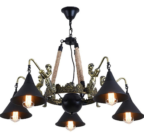 Candelabro Retro Industrial - Lámpara Colgante 6 Focos Negro