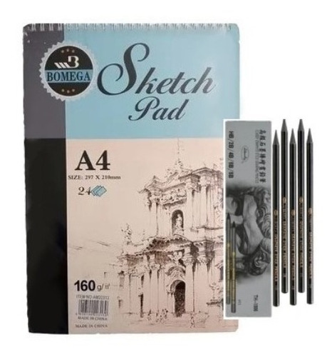 Set Para Dibujo Sketch Pad A4 + Set 5 Lapices Grafito Puro