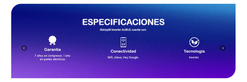 Minisplit Aurus Inverter 1.5 Toneladas 220v Wifi Solo Frio Blanco